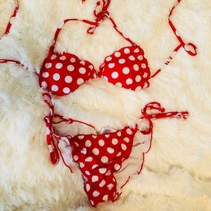 Red polka dot bikini